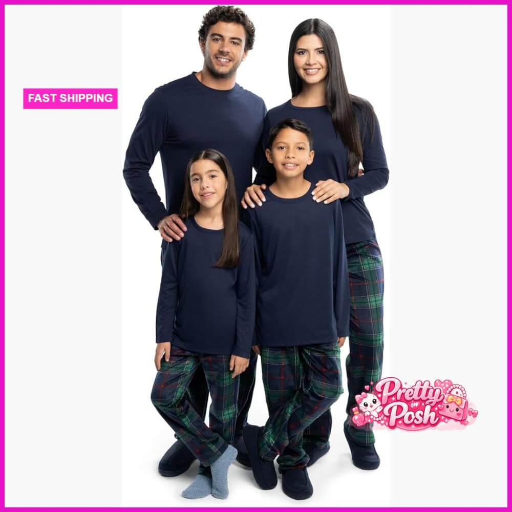100% Polyester Holiday Pajama Set with Crewneck and Fleece Pants